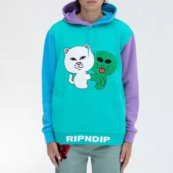 Толстовка с капюшоном RIPNDIP Buddy System Color Block Chenille Patch Art Hoodie Teal. Blue &amp; Purple 2022
