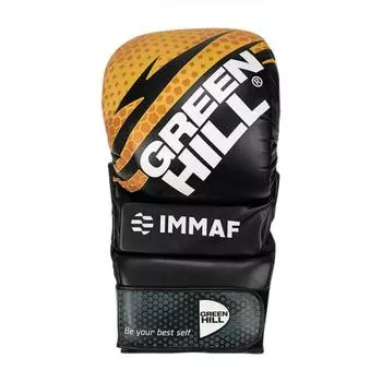 Большая рекламная перчатка MMA IMMAF Approved золотая Green Hill