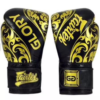 Боксерские перчатки Fairtex Glory Black/Gold, липучка, 12 OZ Fairtex