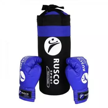 Набор Rusco Sport Black/Blue боксерский мешок + перчатки для начинающих, 4 OZ Rusco