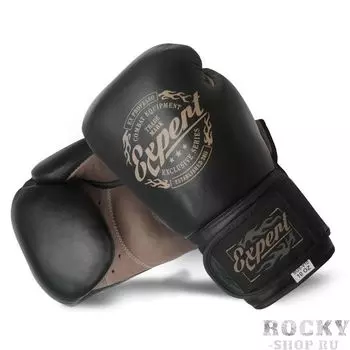 Перчатки боксерские Fight Expert Vintage Black на липучке, кожа, 14 OZ