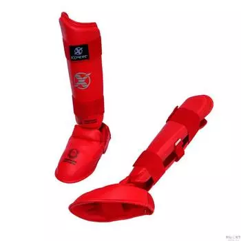 Защита голень-стопа для каратэ WKF Fight Expert, красная Flamma