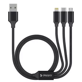 Кабель Deppa 3 в 1: microUSB, Type-C, Ligthning, чёрный