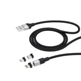 Кабель Deppa 3 в 1: microUSB, Type-C, Ligthning, магнитный - Чёрный, Чёрный