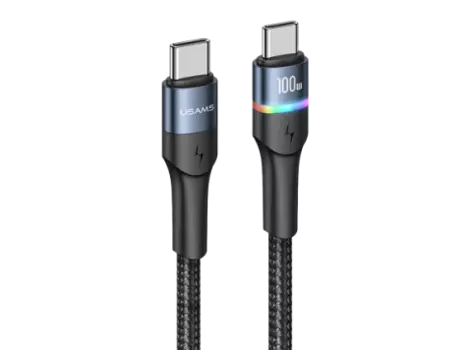 Кабель USAMS US-SJ537 USB Type-C - USB Type-C, 100 Вт, 1.2 м, нейлон - Чёрный, Чёрный