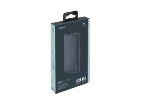 Внешний аккумулятор Deppa NRG Qi с БЗУ, QC 3.0, 10000 мАч - Тёмно-серый, Серый