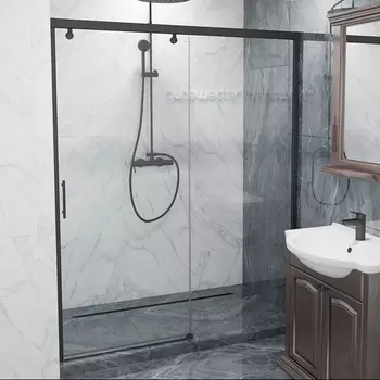 Душевая дверь в нишу GuteWetter Slide SLDGK-862 130 см, профиль черный матовый SLDGK-862 130200 BLK LR CH02