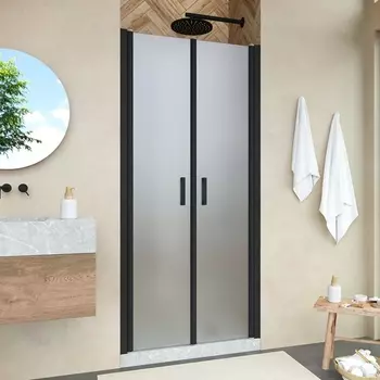 Душевая дверь в нишу Vegas Glass E2P Novo 75 02М 10 профиль черный матовый, стекло сатин E2P NOVO 75 02М 10