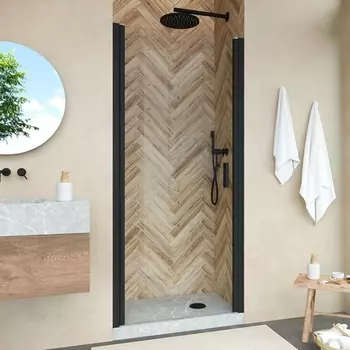 Душевая дверь в нишу Vegas Glass EP Novo h2000 60 02М 01 профиль черный матовый, стекло прозрачное EP NOVO h2000 60 02М 01