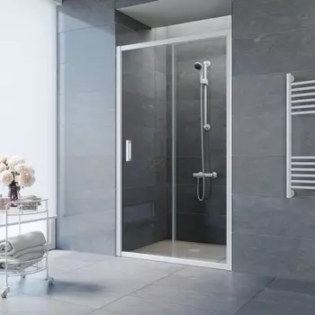 Душевая дверь в нишу Vegas Glass ZP NOVO 100 01 01 100 см, профиль белый, стекло прозрачное