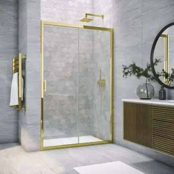 Душевая дверь в нишу Vegas Glass ZP Tur Novo h1900 110 09 01 профиль золото, стекло прозрачное ZP TUR NOVO h1900 110 09 01