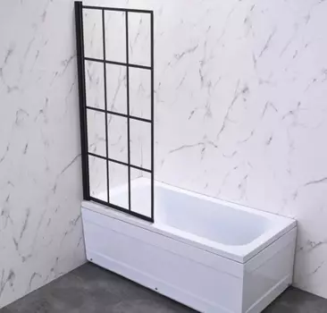 Душевая шторка на ванну Veconi Palau 90х150 профиль черный, стекло прозрачное, правая PL77R-90-01-C6