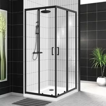 Душевой уголок BelBagno Uno-195 A 2 90 C Nero профиль черный, стекло прозрачное UNO-195-A-2-90-C-NERO