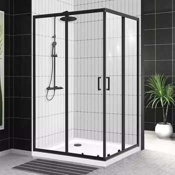Душевой уголок BelBagno Uno-195 AH 2 100/80 C Nero профиль черный, стекло прозрачное UNO-195-AH-2-100/80-C-NERO