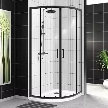 Душевой уголок BelBagno Uno-195 R 2 100 C Nero профиль черный, стекло прозрачное UNO-195-R-2-100-C-NERO