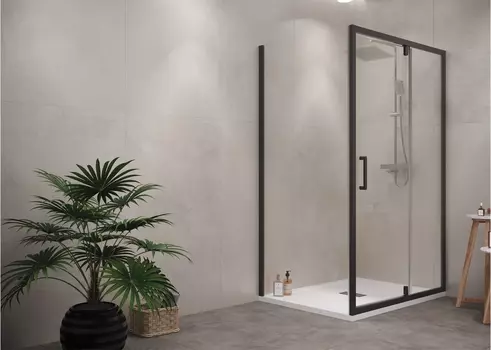 Душевой уголок Creto Astra стекло прозрачное профиль черный 140х70 см 121-WTW-140-C-B-6+121-SP-700-C-B-6