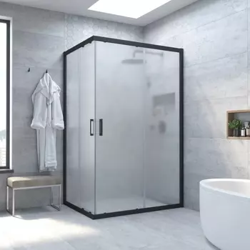 Душевой уголок Vegas Glass ZA-F Novo 110*90 02М 10 профиль черный матовый, стекло сатин ZA-F NOVO 110*90 02М 10