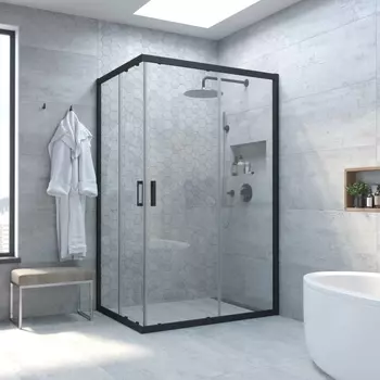 Душевой уголок Vegas Glass ZA-F Novo 110*90 02М 01 профиль черный матовый, стекло прозрачное ZA-F NOVO 110*90 02М 01