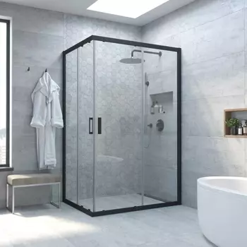 Душевой уголок Vegas Glass ZA-F Novo 90*80 02М 01 профиль черный матовый, стекло прозрачное ZA-F NOVO 90*80 02М 01