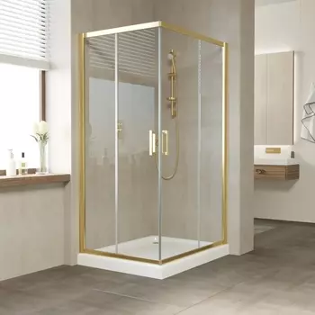 Душевой уголок Vegas Glass ZA-F Tur Novo 90*80 09 01 профиль золото, стекло прозрачное ZA-F TUR NOVO 90*80 09 01