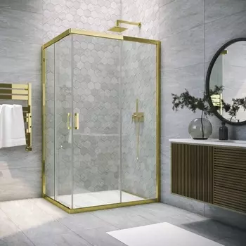 Душевой уголок Vegas Glass ZA-F Tur Novo h1900 100*80 09 01 профиль золото, стекло прозрачное ZA-F TUR NOVO h1900 100*80 09 01