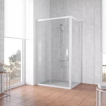 Душевой уголок Vegas Glass ZP+ZPV NOVO 100*80 01 01 профиль белый, стекло прозрачное