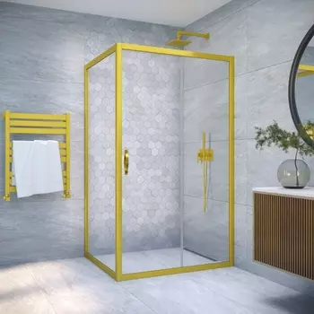 Душевой уголок Vegas Glass ZP+ZPV NOVO 100*70 03 01 профиль золото матовое, стекло прозрачное