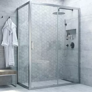 Душевой уголок Vegas Glass ZP+ZPV NOVO 140*90 07 01 профиль матовый хром, стекло прозрачное