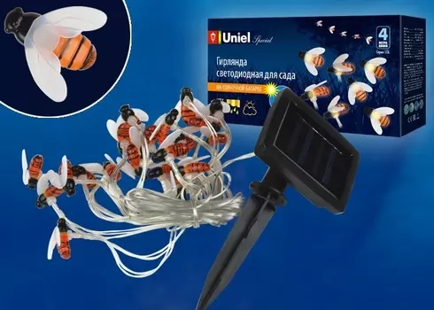 Гирлянда на солнечных батареях 380см разноцветная (UL-00004280) Uniel Пчелки USL-S-127/PT4000 Bees