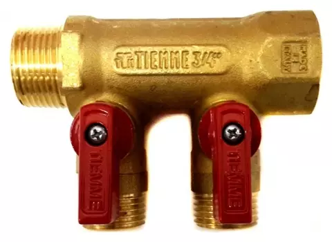Коллектор Tiemme 1/2 х 3/4, латунный, 2 выхода 1820002