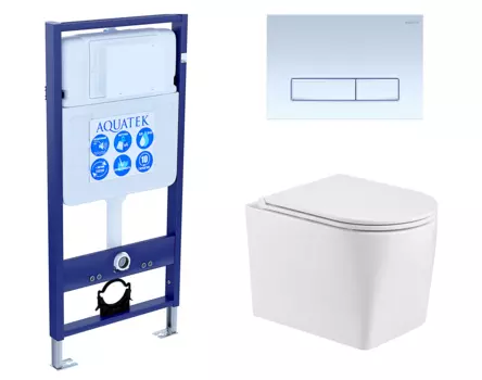 Комплект 3 в 1 инсталляция Акватек Standart 50 + Унитаз подвесной WeltWasser Nesenbach 004 GL-WT с кнопкой белой INS-0000012 + 10000008265 + KDI-0000021