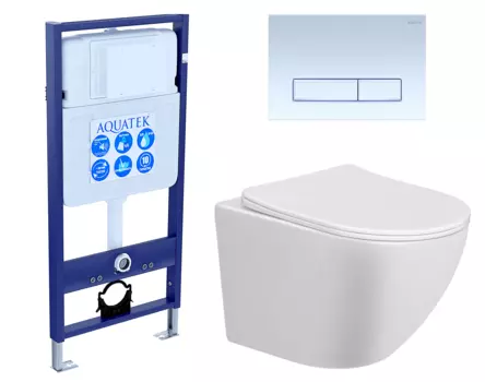 Комплект 3 в 1 инсталляция Акватек Standart 50 + Унитаз подвесной Taliente Amato AM25010 с кнопкой белой INS-0000012 + AM25010 + KDI-0000021