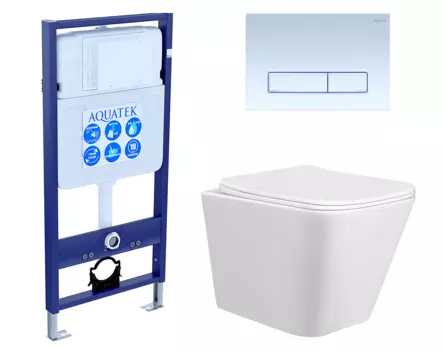 Комплект 3 в 1 инсталляция Акватек Standart 50 + Унитаз подвесной Taliente Correto CR25200 с кнопкой белой INS-0000012 + CR25200 + KDI-0000021