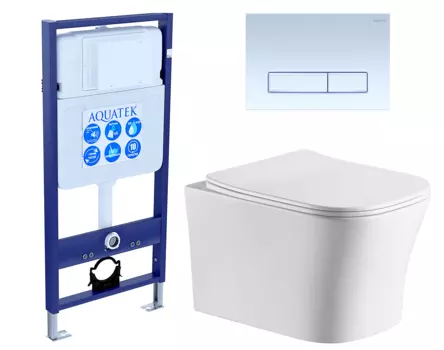 Комплект 3 в 1 инсталляция Акватек Standart 50 + Подвесной унитаз CeruttiSpa Marmolada aria CT7778 с кнопкой белой INS-0000012 + 7778 + KDI-0000021