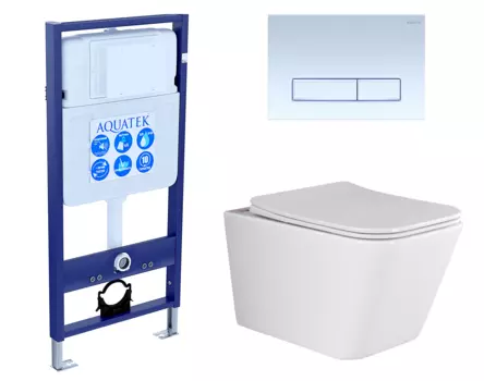 Комплект 3 в 1 инсталляция Акватек Standart 50 + Унитаз подвесной Ceramica Nova Metric Rimless CN3007 с кнопкой белой INS-0000012 + CN3007 + KDI-0000021