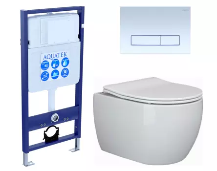 Комплект 3 в 1 инсталляция Акватек Standart 50 + Унитаз подвесной Ceramica Nova Play CN3001 с кнопкой белой INS-0000012 + CN3001 + KDI-0000021