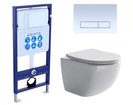 Комплект 3 в 1 инсталляция Акватек Standart 50 + Унитаз подвесной Ceramica Nova Forma CN3009 с кнопкой белой INS-0000012 + CN3009 + KDI-0000021