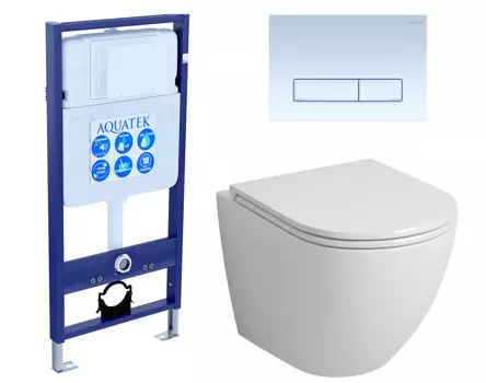 Комплект 3 в 1 инсталляция Акватек Standart 50 + Унитаз подвесной Grossman GR-4455S с кнопкой белой INS-0000012 + GR-4455S + KDI-0000021