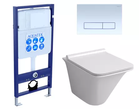 Комплект 3 в 1 инсталляция Акватек Standart 50 + Унитаз подвесной Grossman GR-4413S с кнопкой белой INS-0000012 + GR-4413S + KDI-0000021