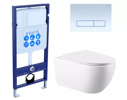 Комплект 3 в 1 инсталляция Акватек Standart 50 + Унитаз подвесной Vincea Evo VT1-34 с кнопкой белой INS-0000012 + VT1-34 + KDI-0000021