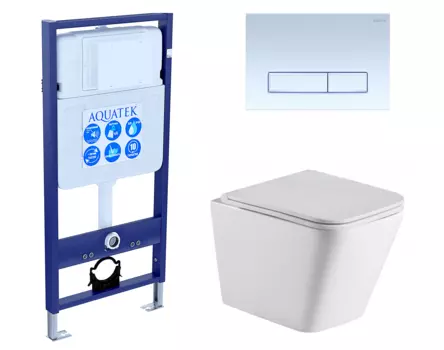 Комплект 3 в 1 инсталляция Акватек Standart 50 + Подвесной унитаз WeltWasser Gelbach 043 GL-WT с кнопкой белой INS-0000012 + 10000011749 + KDI-0000021