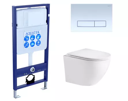 Комплект 3 в 1 инсталляция Акватек Standart 50 + Подвесной унитаз WeltWasser Merzbach 043 GL-WT с кнопкой белой INS-0000012 + 10000008254 + KDI-0000021