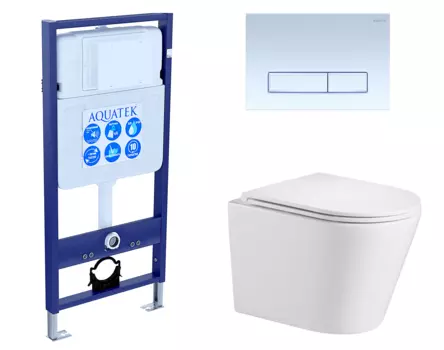 Комплект 3 в 1 инсталляция Акватек Standart 50 + Подвесной унитаз WeltWasser Salzbach 043 GL-WT с кнопкой белой INS-0000012 + 10000008257 + KDI-0000021