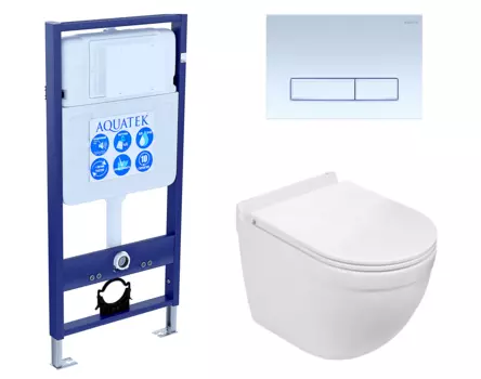 Комплект 3 в 1 инсталляция Акватек Standart 50 + Подвесной унитаз WeltWasser Heimbach 043 GL-WT с кнопкой белой INS-0000012 + 10000008260 + KDI-0000021