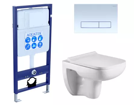 Комплект 3 в 1 инсталляция Акватек Standart 50 + Подвесной унитаз WeltWasser Kehlbach 004 GL-WT с кнопкой белой INS-0000012 + 10000003810 + KDI-0000021