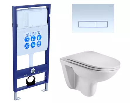 Комплект 3 в 1 инсталляция Акватек Standart 50 + Подвесной унитаз WeltWasser Baarbach 004 GL-WT с кнопкой белой INS-0000012 + 10000003811 + KDI-0000021
