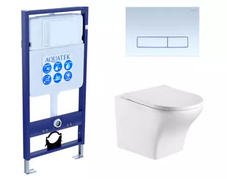 Комплект 3 в 1 инсталляция Акватек Standart 50 + Подвесной унитаз WeltWasser Odenbach 004 GL-WT с кнопкой белой INS-0000012 + 10000003704 + KDI-0000021