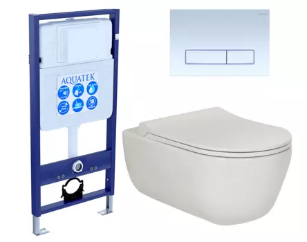 Комплект 3 в 1 инсталляция Акватек Standart 50 + Унитаз подвесной Berges Wasserhaus Ego XL 082118 с кнопкой белой INS-0000012 + 082118 + KDI-0000021