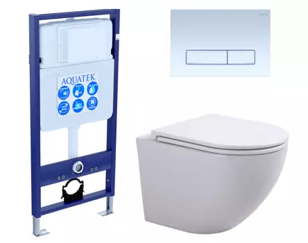 Комплект 3 в 1 инсталляция Акватек Standart 50 + Подвесной унитаз SinteSi EVI с кнопкой белой INS-0000012 + SIN-TS-EVI-151 + KDI-0000021