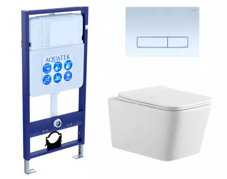 Комплект 3 в 1 инсталляция Акватек Standart 50 + Подвесной унитаз SinteSi BALTI с кнопкой белой INS-0000012 + SIN-TS-BLT-171 + KDI-0000021